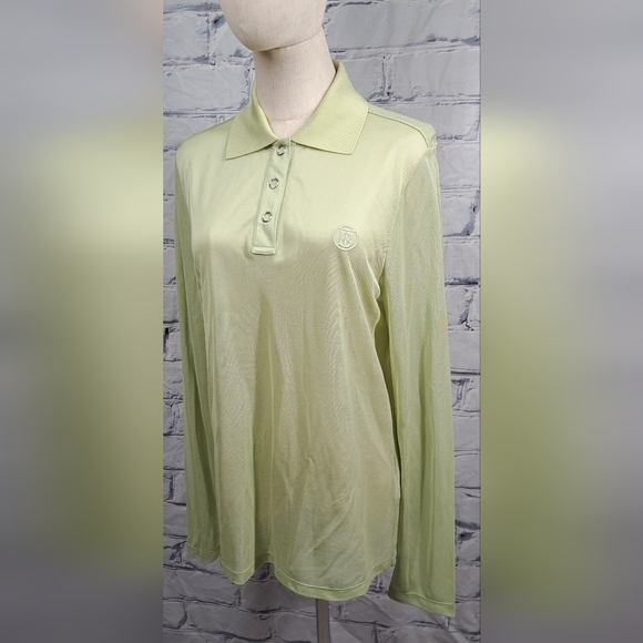 Burberry Women's Louisa TB Logo Long Sleeve Polo Shirt Mist Green Size Large - Picture 12 of 16
